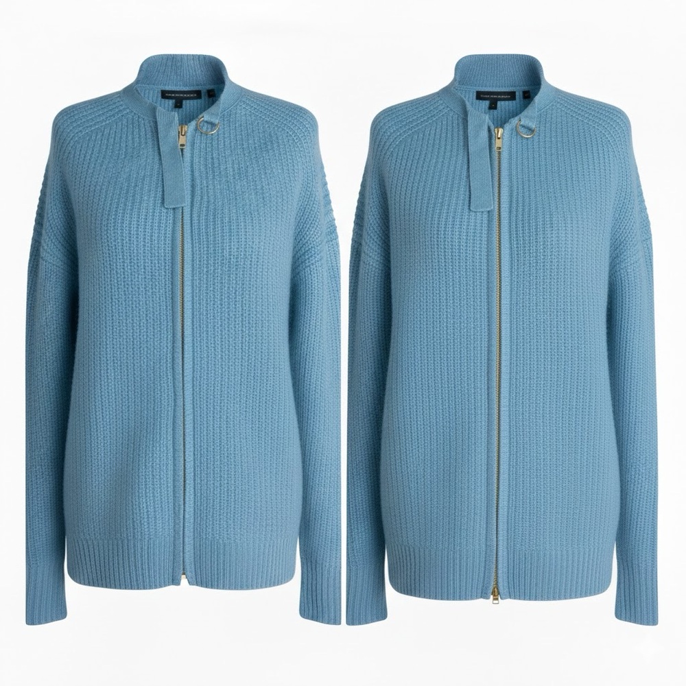 French Connection Y2K Baby Blue Zip Up Knit Sweater Cardigan Angora  Cottagecore - Picture 3 of 10